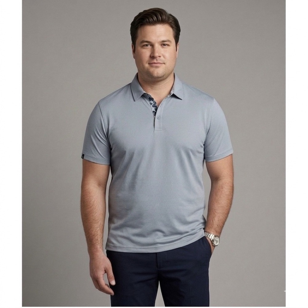Swannies Mens Golf Polo Shirt Blue Gray Floral Trim Performance Stretch 3XL‎